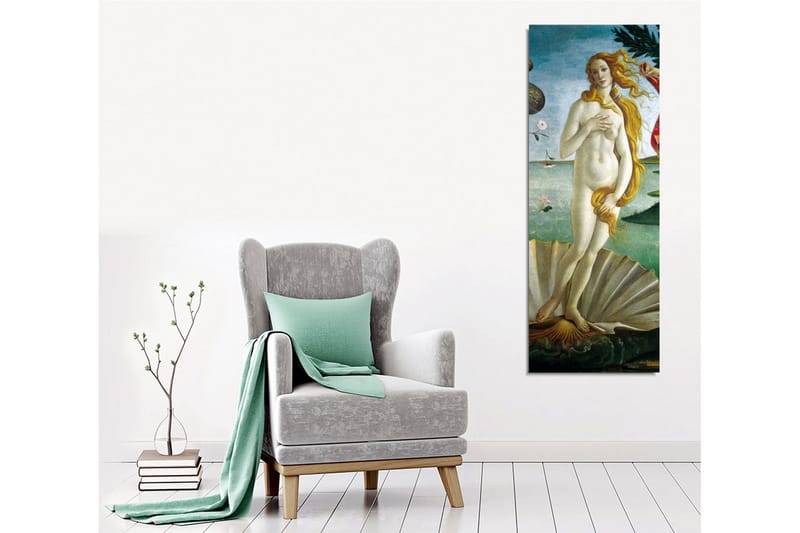 Lærredsbillede - Nøgen kvinde stående på en muslingeskal ved havet - Lyseblå / Hudfarvet / Grøn - Boligtilbehør - Billeder & kunst - Billeder på lærred