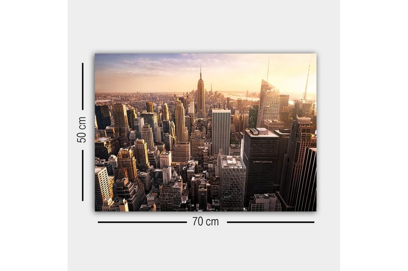 Lærredsbillede - New York Citys skyline ved solnedgang - Guld / Grå / Blå - Boligtilbehør - Billeder & kunst - Billeder på lærred