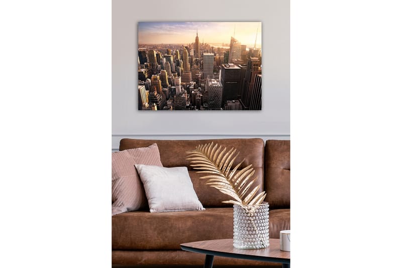 Lærredsbillede - New York Citys skyline ved solnedgang - Guld / Grå / Blå - Boligtilbehør - Billeder & kunst - Billeder på lærred