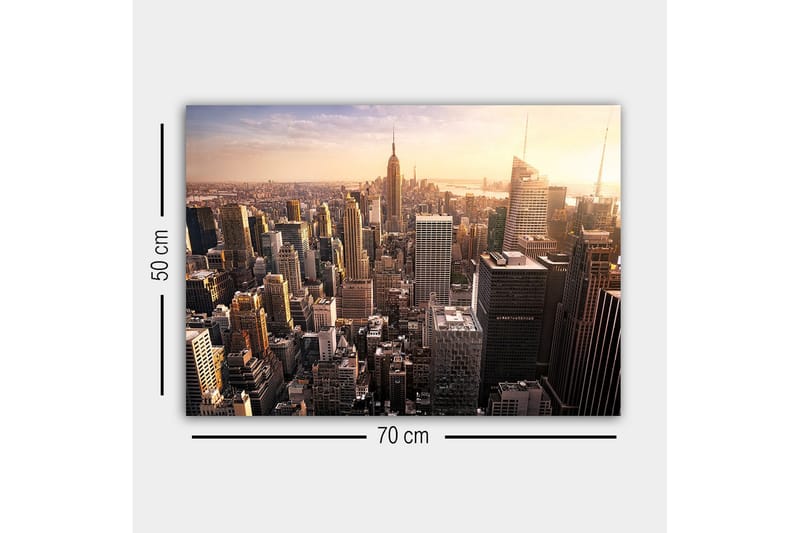 Lærredsbillede - New York Citys skyline ved solnedgang - Guld / Grå / Blå - Boligtilbehør - Billeder & kunst - Billeder på lærred