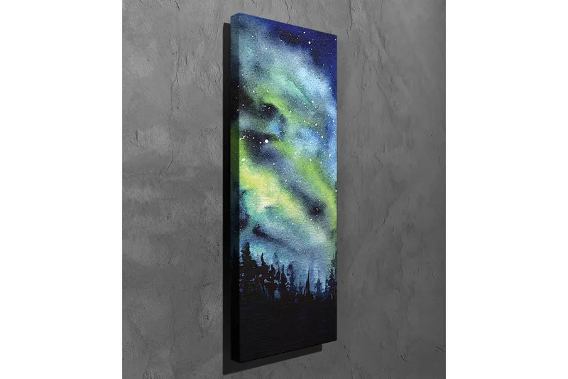 Lærredsbillede - Nordlys over en mørk skov - Mørkeblå / Grøn / Sort - Boligtilbehør - Billeder & kunst - Billeder på lærred