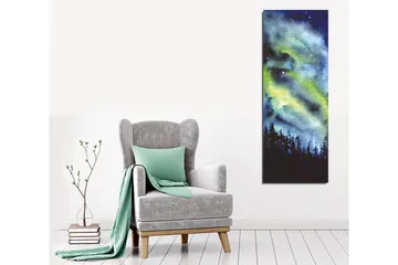 Lærredsbillede - Nordlys over en mørk skov - Mørkeblå / Grøn / Sort - Boligtilbehør - Billeder & kunst - Billeder på lærred