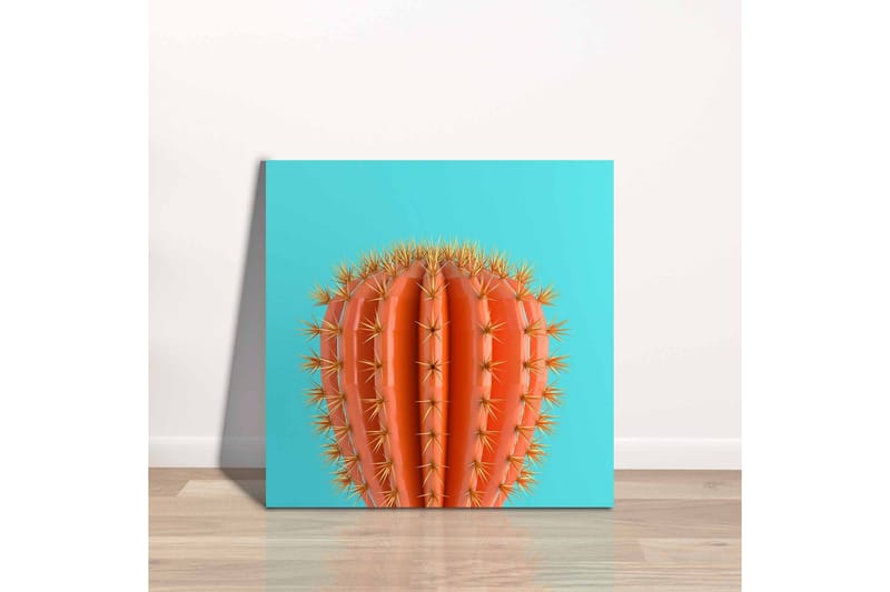 Lærredsbillede - Orange kaktus med torne mod en turkis baggrund - Orange / Turkis - Boligtilbehør - Billeder & kunst - Billeder på lærred