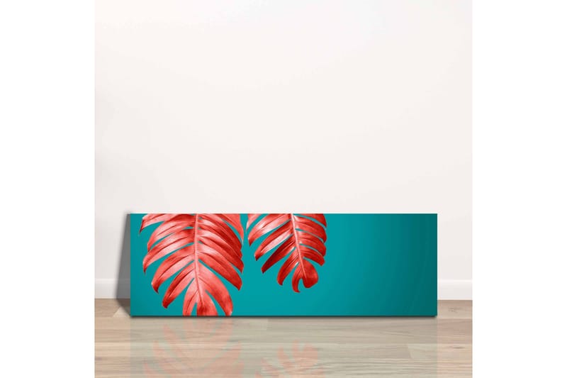 Lærredsbillede - Røde palmeblade mod en turkis baggrund - Rød / Turkis - Boligtilbehør - Billeder & kunst - Billeder på lærred