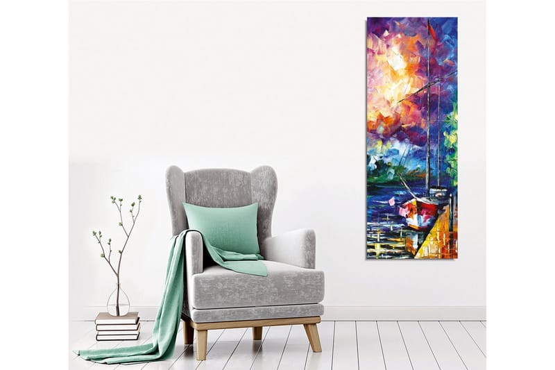 Lærredsbillede - Sejlbåd ved en farverig solnedgang - Lilla / Orange / Blå - Boligtilbehør - Billeder & kunst - Billeder på lærred