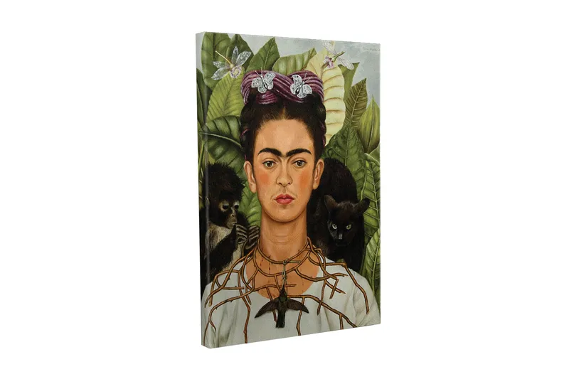 Lærredsbillede - Selvportræt med dyr og grønt i baggrunden, Grøn / Brun / Sort