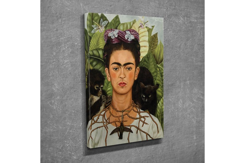 Lærredsbillede - Selvportræt med dyr og grønt i baggrunden - Grøn / Brun / Sort - Boligtilbehør - Billeder & kunst - Billeder på lærred