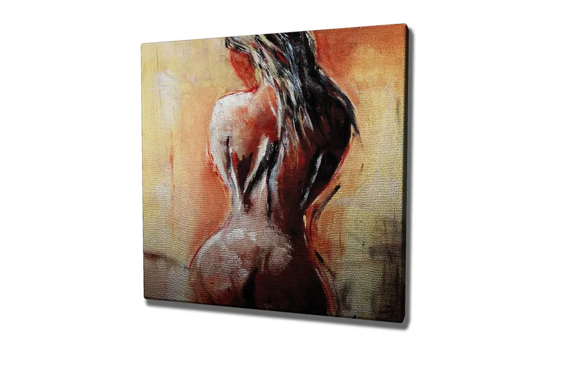 Lærredsbillede - Sensuel nøgen figur med fokus på ryggen, Terrakotta / Beige / Sort