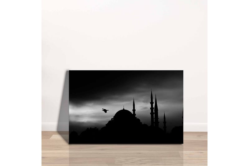 Lærredsbillede - Silhuet af en moské med spir i dramatisk himmel - Sort / Grå - Boligtilbehør - Billeder & kunst - Billeder på lærred