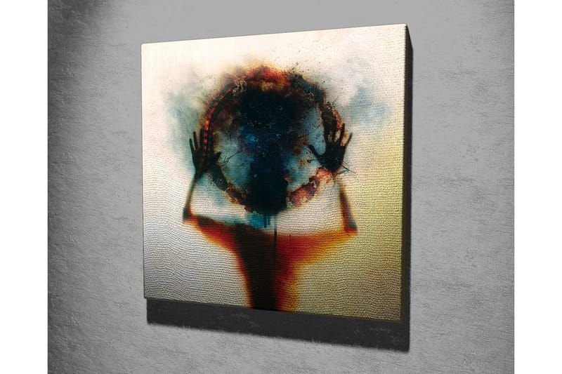 Lærredsbillede - Silhuet af en person, der holder en cirkel af farver og lys - Sort / Blå / Rød - Boligtilbehør - Billeder & kunst - Billeder på lærred