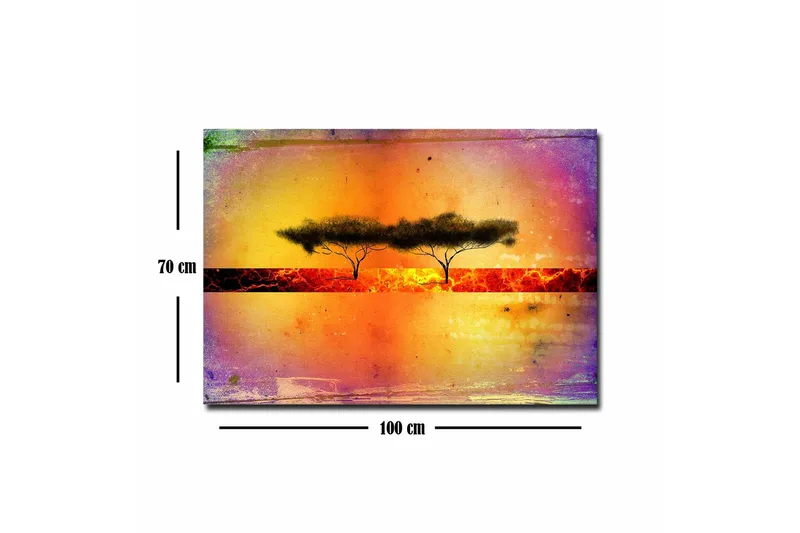 Lærredsbillede - Silhuet af træer mod en farverig baggrund - Orange / Lilla / Sort - Boligtilbehør - Billeder & kunst - Billeder på lærred