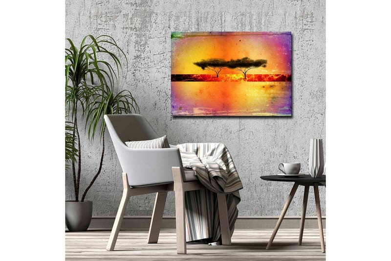 Lærredsbillede - Silhuet af træer mod en farverig baggrund - Orange / Lilla / Sort - Boligtilbehør - Billeder & kunst - Billeder på lærred