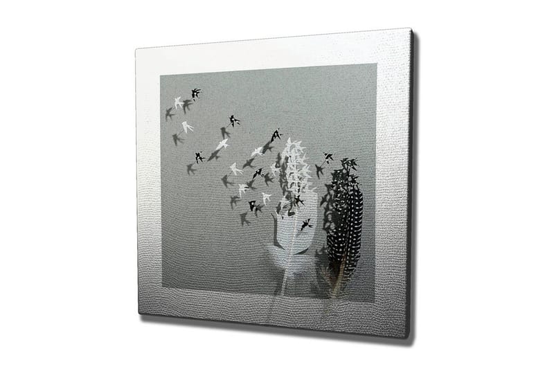 Lærredsbillede - Silhuetter af fugle, der flyver væk fra en vase med fjer, Sort / Hvid / Grå