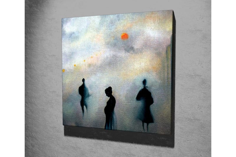 Lærredsbillede - Silhuetter af mennesker i et tåget bybillede - Mørkeblå / Grå / Orange - Boligtilbehør - Billeder & kunst - Billeder på lærred