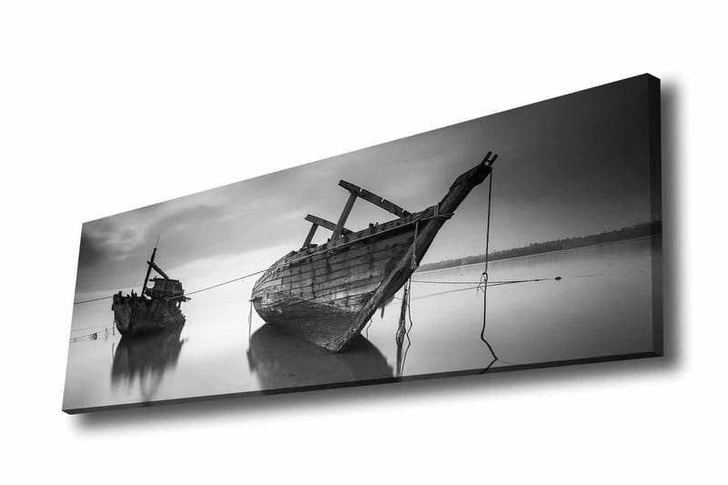 Lærredsbillede - Skibsvrag i roligt vand, Sort / Hvid / Grå