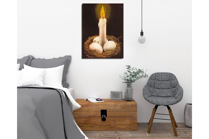 Lærredsbillede - Skinnende lys i en rede med æg - Hvid / Brun / Gul - Boligtilbehør - Billeder & kunst - Billeder på lærred