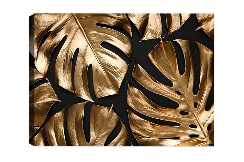 Lærredsbillede - Skinnende monsterablade i guldtoner, Guld / Sort