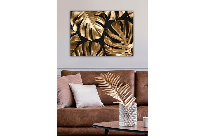Lærredsbillede - Skinnende monsterablade i guldtoner - Guld / Sort - Boligtilbehør - Billeder & kunst - Billeder på lærred