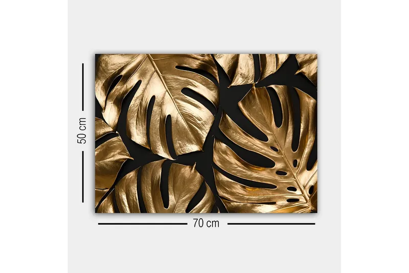 Lærredsbillede - Skinnende monsterablade i guldtoner - Guld / Sort - Boligtilbehør - Billeder & kunst - Billeder på lærred