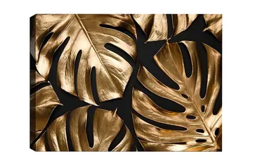 Lærredsbillede - Skinnende monsterablade i guldtoner - Guld / Sort - Boligtilbehør - Billeder & kunst - Billeder på lærred