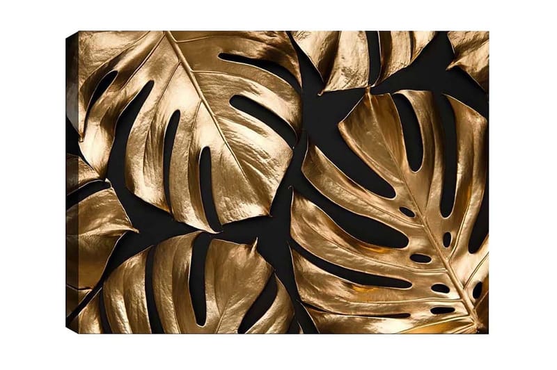 Lærredsbillede - Skinnende monsterablade i guldtoner, Guld / Sort