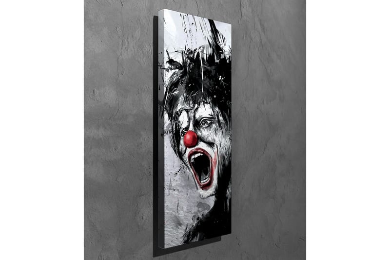 Lærredsbillede - Skrigende klovn med rød næse og dramatiske ansigtstræk - Sort / Hvid / Rød - Boligtilbehør - Billeder & kunst - Billeder på lærred