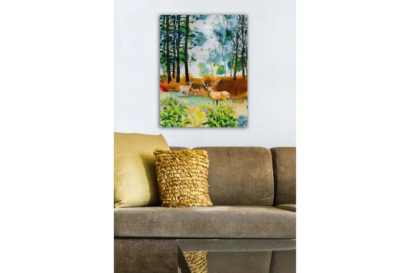 Lærredsbillede - Smuk hjort i skovmiljø - Grøn / Brun / Beige - Boligtilbehør - Billeder & kunst - Billeder på lærred