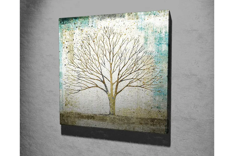 Lærredsbillede - Smuk silhuet af et træ mod en blødt farvet baggrund - Guld / Turkis / Hvid - Boligtilbehør - Billeder & kunst - Billeder på lærred