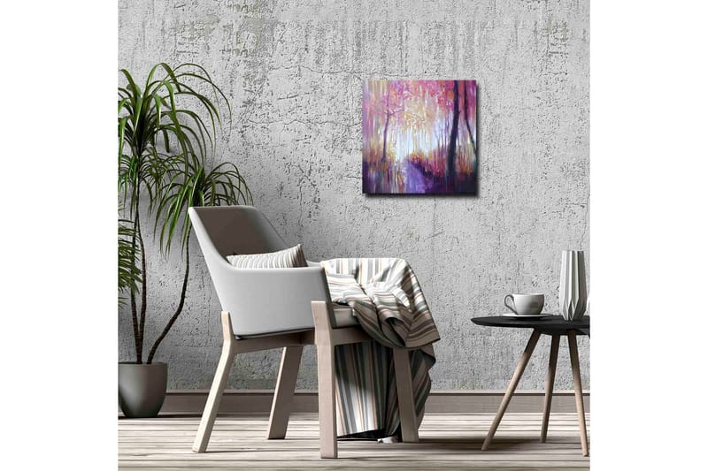 Lærredsbillede - Smuk skovsti med efterårsfarver og blødt lys - Lilla / Lyserød / Gul - Boligtilbehør - Billeder & kunst - Billeder på lærred