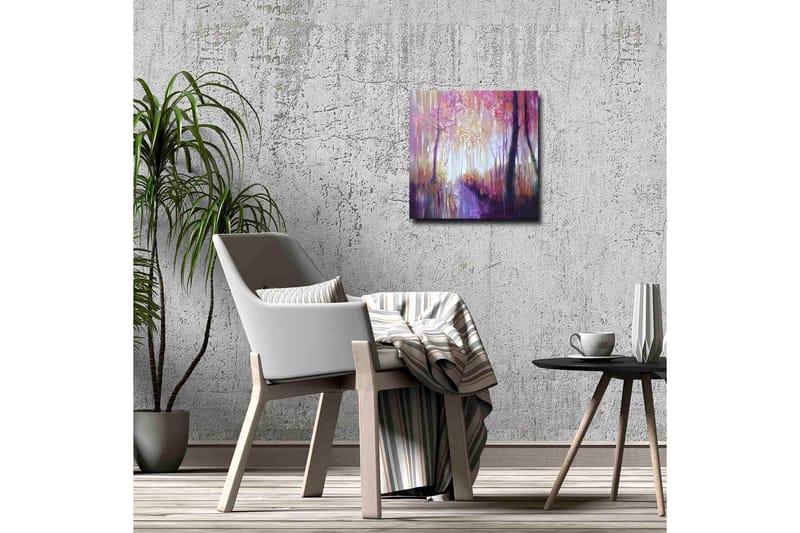 Lærredsbillede - Smuk skovsti med efterårsfarver og blødt lys - Lilla / Lyserød / Gul - Boligtilbehør - Billeder & kunst - Billeder på lærred