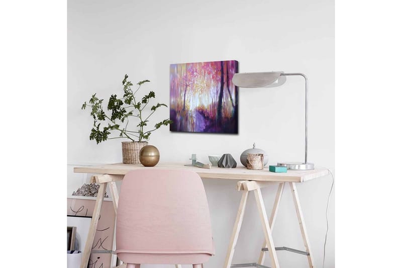 Lærredsbillede - Smuk skovsti med efterårsfarver og blødt lys - Lilla / Lyserød / Gul - Boligtilbehør - Billeder & kunst - Billeder på lærred