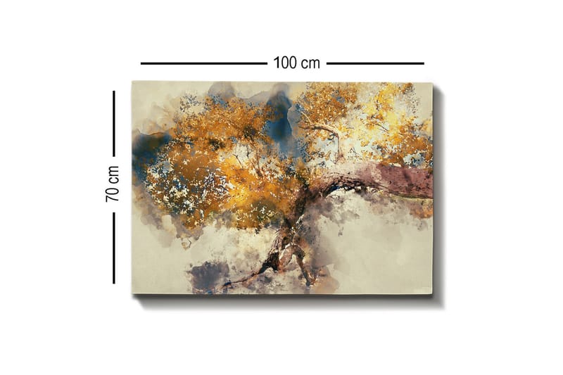 Lærredsbillede - Smuk trækrone med gyldent løv - Guld / Brun / Blå - Boligtilbehør - Billeder & kunst - Billeder på lærred