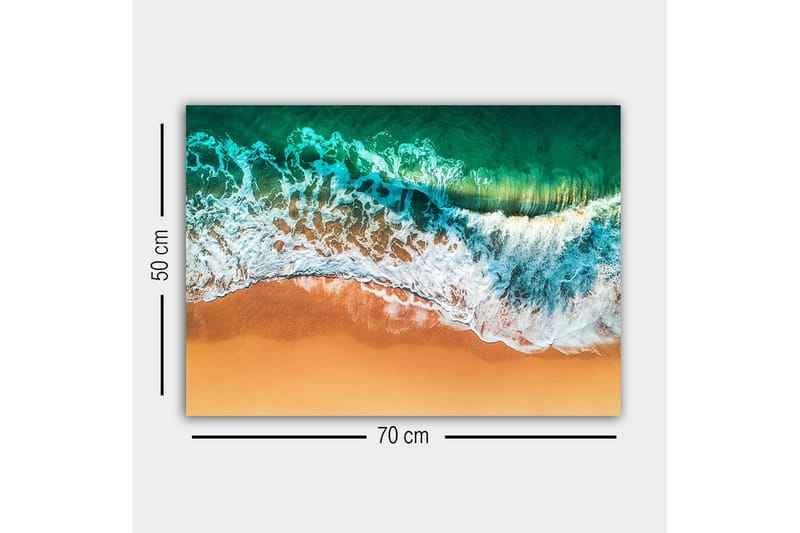 Lærredsbillede - Smuk udsigt over havet og stranden med bølger, der ruller ind mod sandet - Turkis / Beige / Hvid - Boligtilbehør - Billeder & kunst - Billeder på lærred