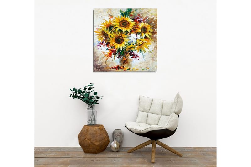 Lærredsbillede - Solsikker i en farverig buket - Gul / Grøn / Brun - Boligtilbehør - Billeder & kunst - Billeder på lærred
