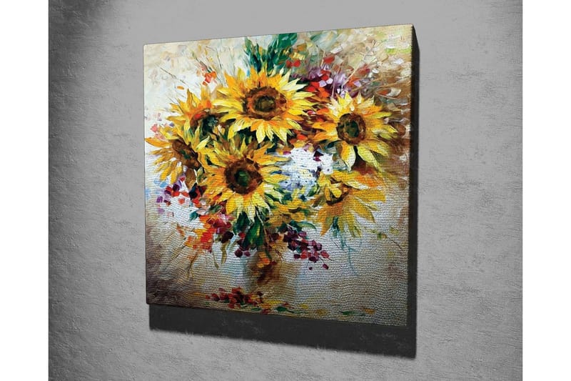 Lærredsbillede - Solsikker i en farverig buket - Gul / Grøn / Brun - Boligtilbehør - Billeder & kunst - Billeder på lærred
