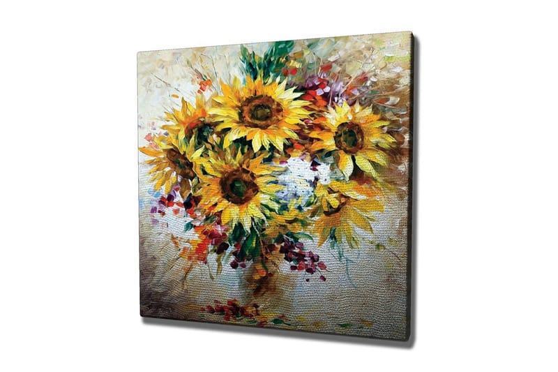 Lærredsbillede - Solsikker i en farverig buket, Gul / Grøn / Brun