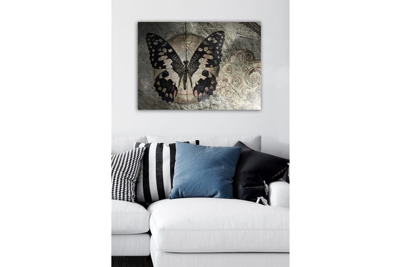 Lærredsbillede - Sort sommerfugl med mønster mod en diskret baggrund - Sort / Beige / Grå - Boligtilbehør - Billeder & kunst - Billeder på lærred