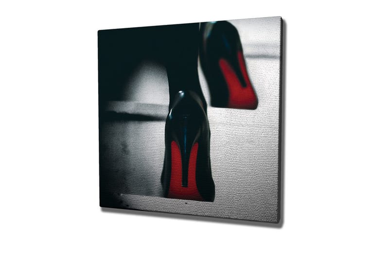 Lærredsbillede - Sorte højhælede sko med røde detaljer, Sort / Rød