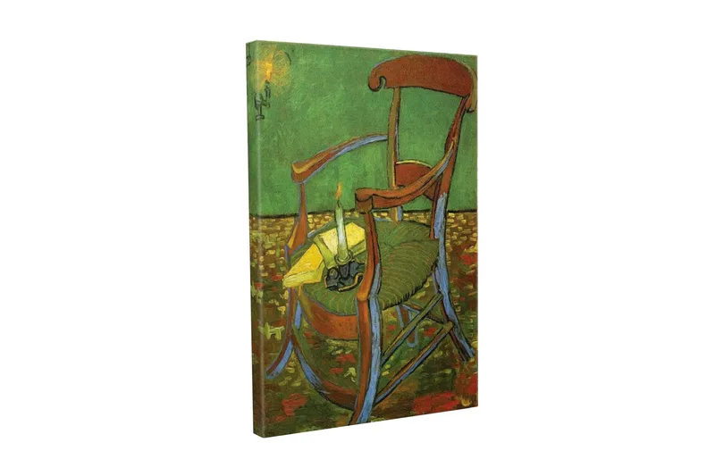 Lærredsbillede - Stående stol med en tændt lysestage og en gul dug, Grøn / Brun / Gul