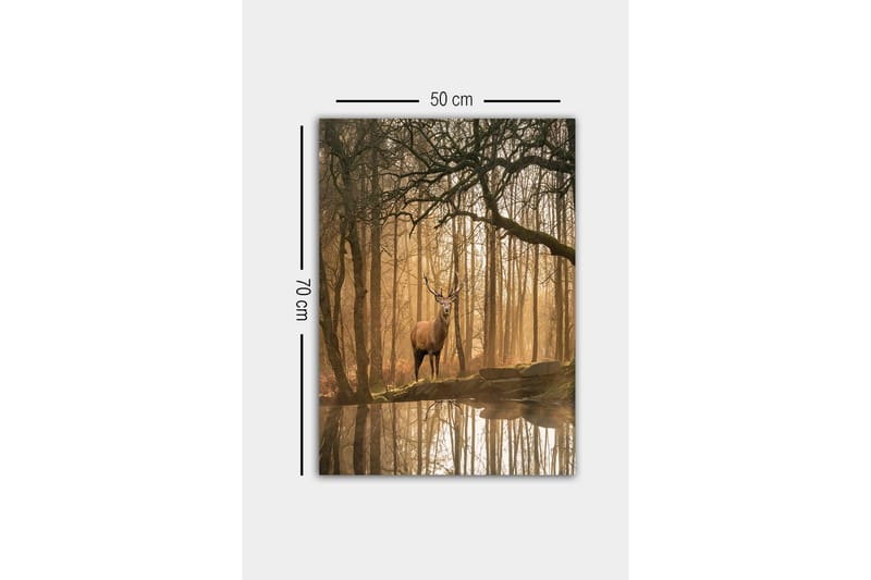 Lærredsbillede - Statslig elg i et tåget skovmiljø - Brun / Guld / Grøn - Boligtilbehør - Billeder & kunst - Billeder på lærred