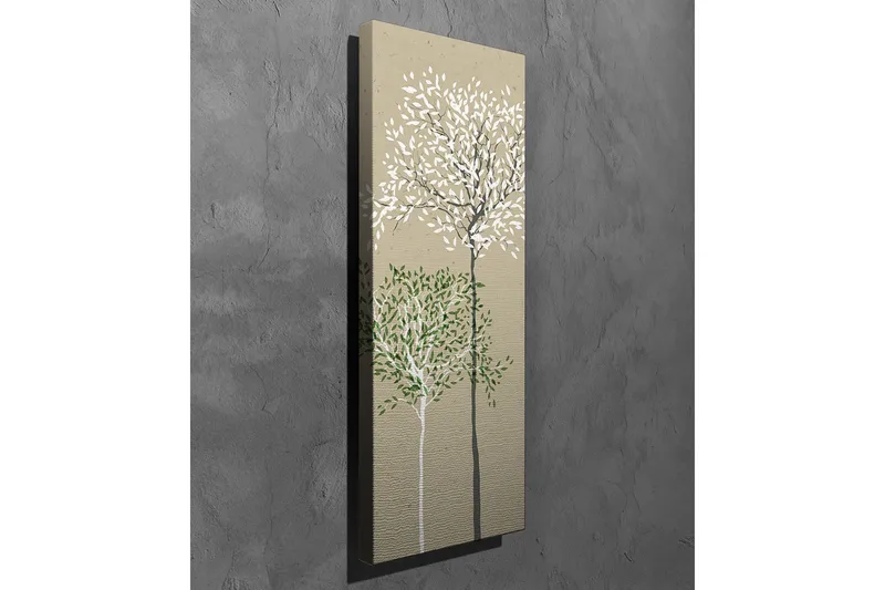 Lærredsbillede - Stiliserede træer med hvide og grønne blade på en neutral baggrund - Grøn / Hvid / Beige - Boligtilbehør - Billeder & kunst - Billeder på lærred