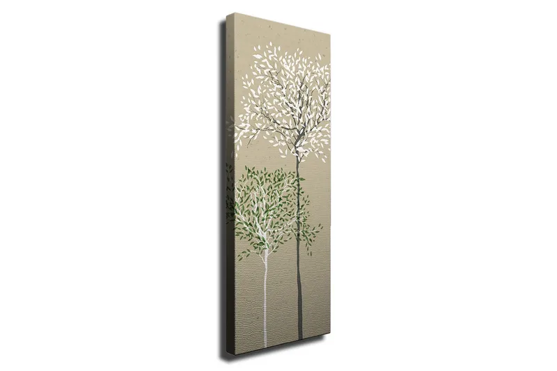 Lærredsbillede - Stiliserede træer med hvide og grønne blade på en neutral baggrund, Grøn / Hvid / Beige