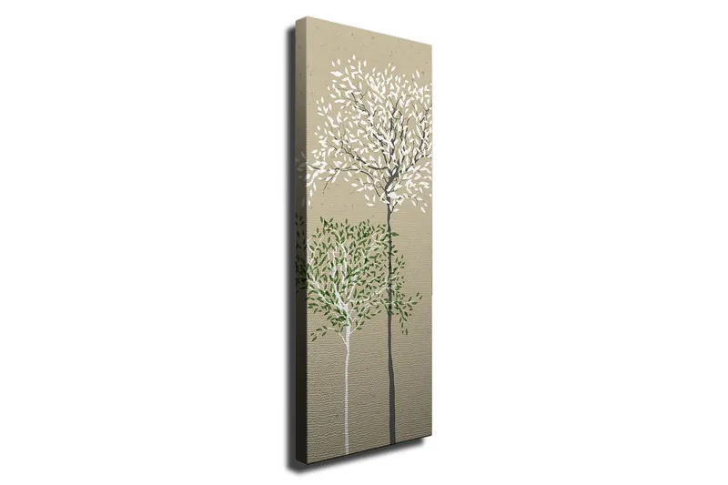Lærredsbillede - Stiliserede træer med hvide og grønne blade på en neutral baggrund, Grøn / Hvid / Beige