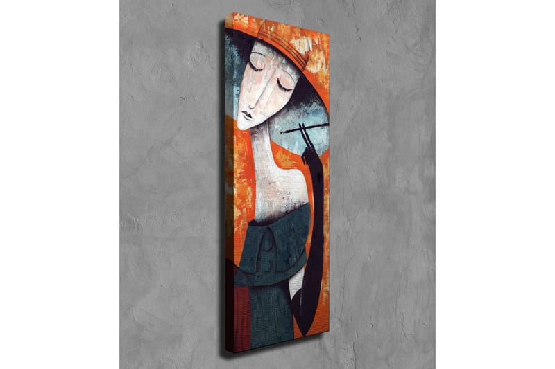 Lærredsbillede - Stiliseret kvinde med hat, der holder en cigaret - Orange / Mørkeblå / Hvid - Boligtilbehør - Billeder & kunst - Billeder på lærred