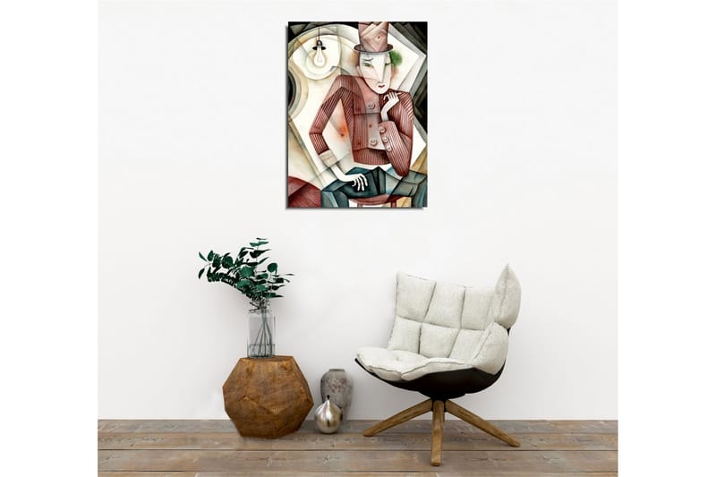 Lærredsbillede - Stiliseret mand i hat med et mystisk blik - Brun / Grøn / Beige - Boligtilbehør - Billeder & kunst - Billeder på lærred
