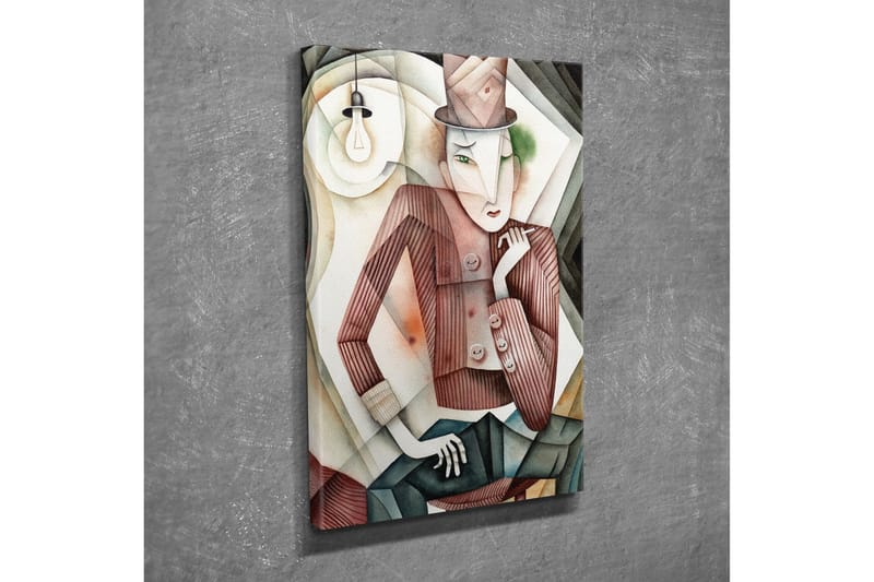 Lærredsbillede - Stiliseret mand i hat med et mystisk blik - Brun / Grøn / Beige - Boligtilbehør - Billeder & kunst - Billeder på lærred