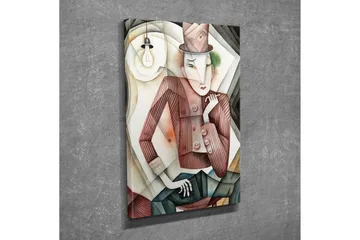 Lærredsbillede - Stiliseret mand i hat med et mystisk blik - Brun / Grøn / Beige - Boligtilbehør - Billeder & kunst - Billeder på lærred