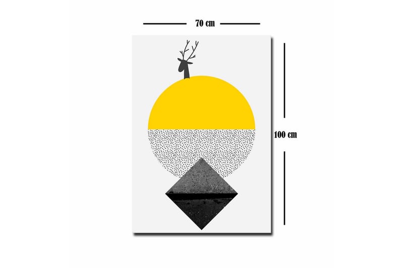 Lærredsbillede - Stiliseret rensdyr med en sol og geometriske former - Gul / Sort / Hvid - Boligtilbehør - Billeder & kunst - Billeder på lærred