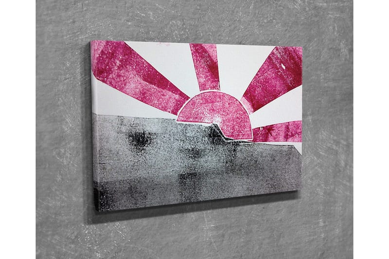 Lærredsbillede - Stiliseret solopgang med stråler i pink og grå - Lyserød / Grå - Boligtilbehør - Billeder & kunst - Billeder på lærred