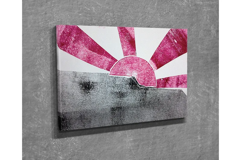 Lærredsbillede - Stiliseret solopgang med stråler i pink og grå - Lyserød / Grå - Boligtilbehør - Billeder & kunst - Billeder på lærred